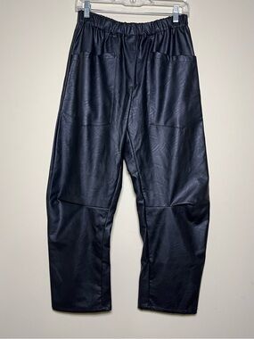 Secular Travis Pant Barrel Leg Tapered Black Faux Vegan Leather Women’s Size S